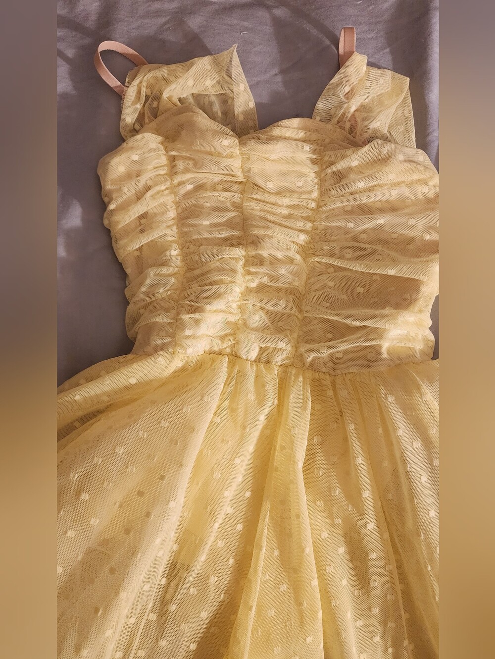 Weissman Yellow Ruched Tulle Party Dress for Girls